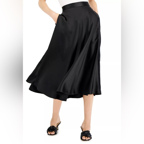Alfani Women's Faux Suede Scuba MIDI Skirt Black Size 10